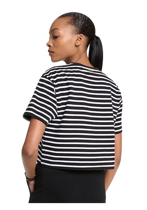 T-shirt cropped in cotone a righe con logo Michael Kors | MT551R9HM7001